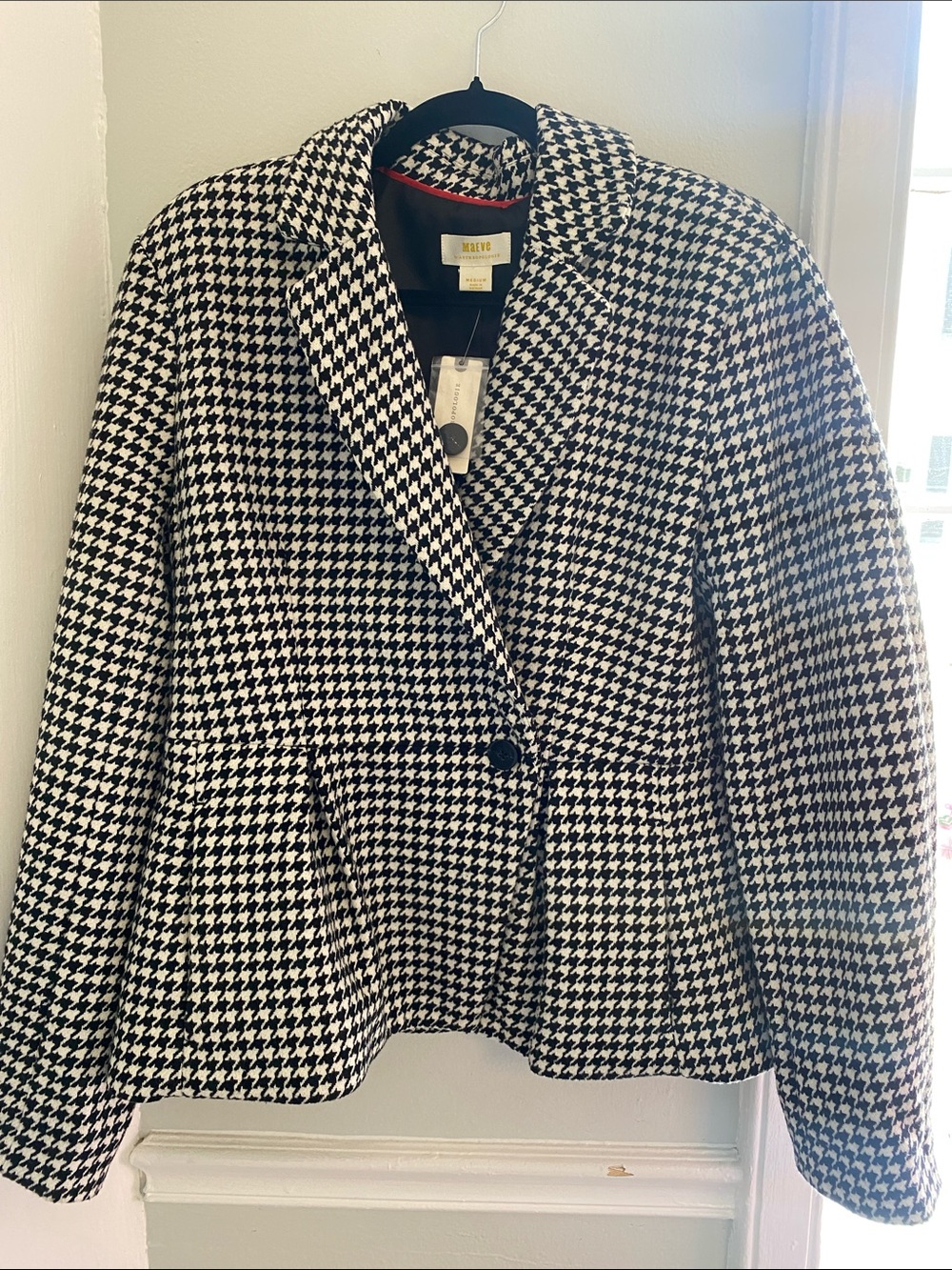 Maeve Black & White Houndstooth Tailored wool Blazer